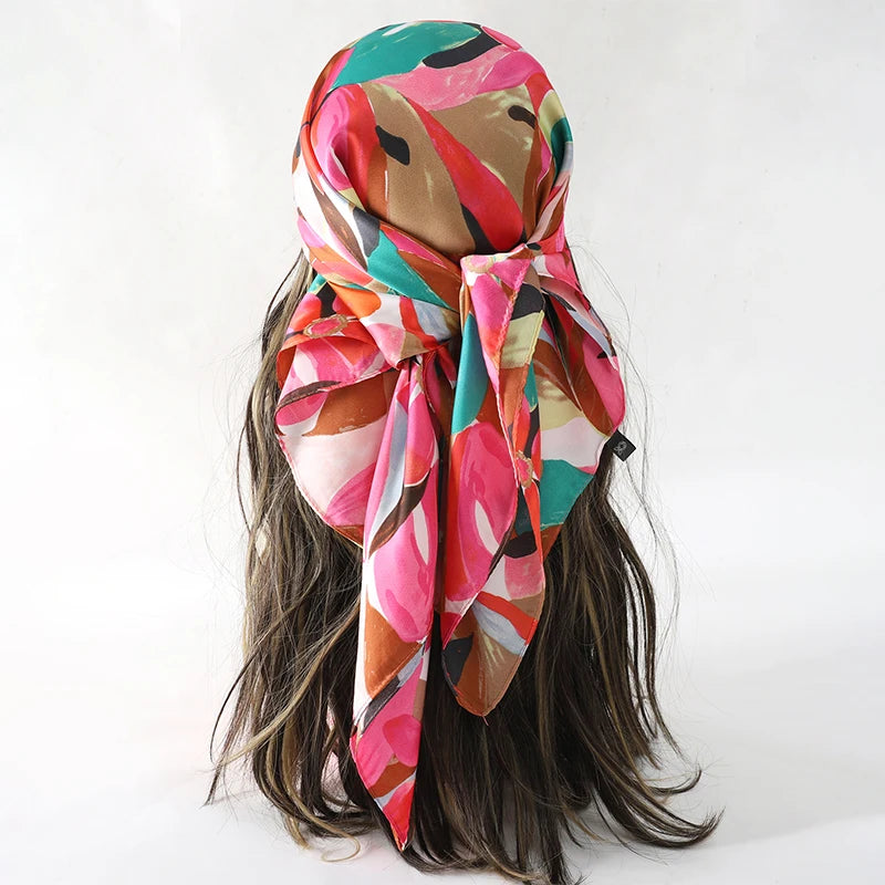 Bohemian Floral Print Silk Scarf for Women Sun Protection - Smarsty
