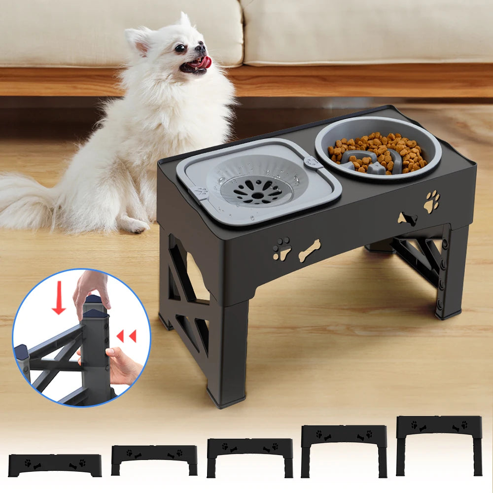 Adjustable 3 In 1 Pet Feeder With Slow Feed Bowls - Smarsty
