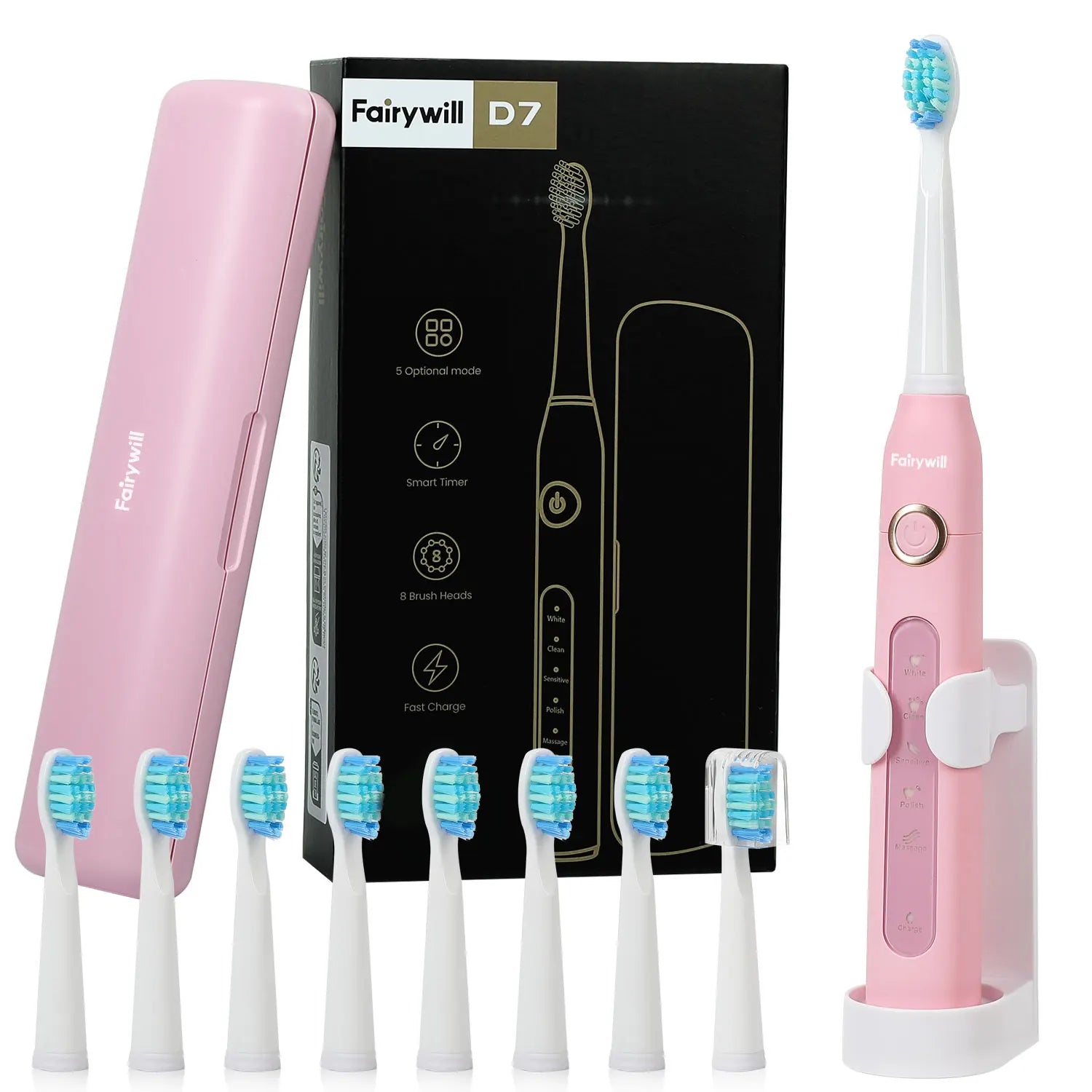 Fairywill FW507 Electric Sonic Toothbrush with Travel Case - Smarsty