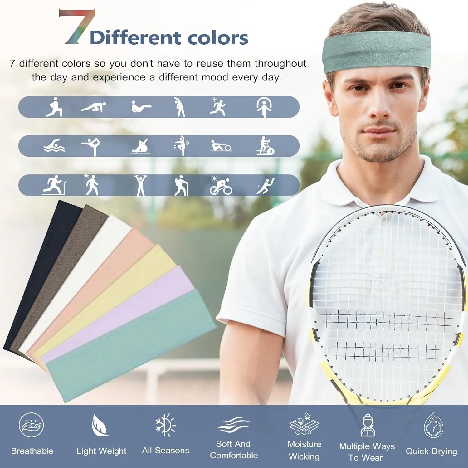 Unisex Sweat Absorbing Sports Headbands 6 Pack Cotton - Smarsty