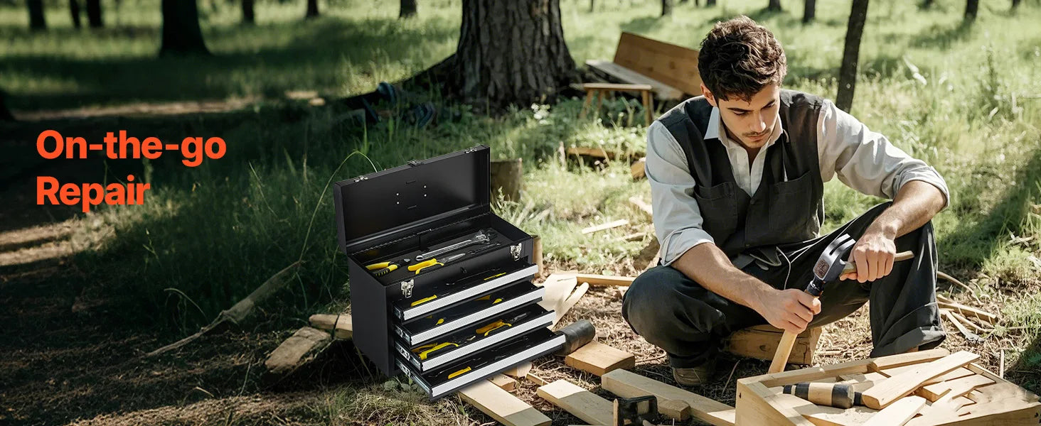 SucceBuy 20.5in Metal Tool Box Portable 4-Drawers Tool Chest with Drawers Locking Multi-Function Tool Organizer for Workshop