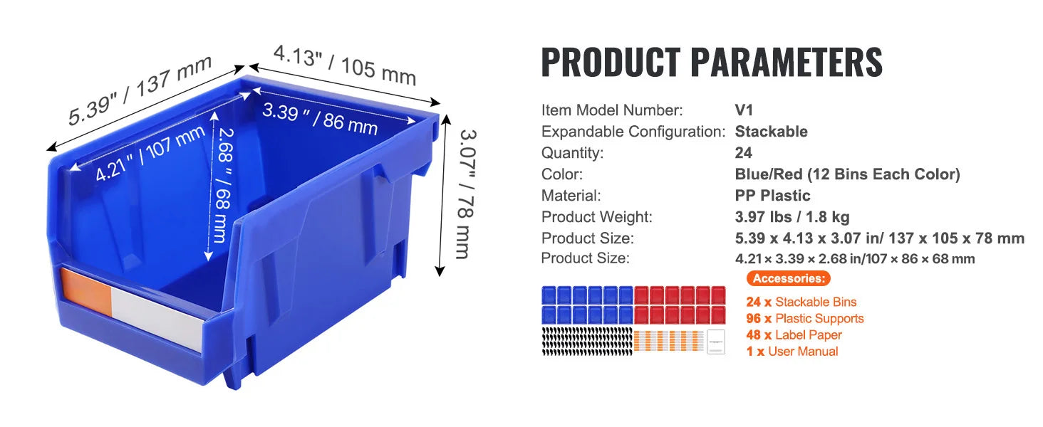 SucceBuy Storage Bin 24pcs Stackable Organizer Bin 5x4*3inch Freestanding Tiered Shelf for Garage Hanging Stacking Container