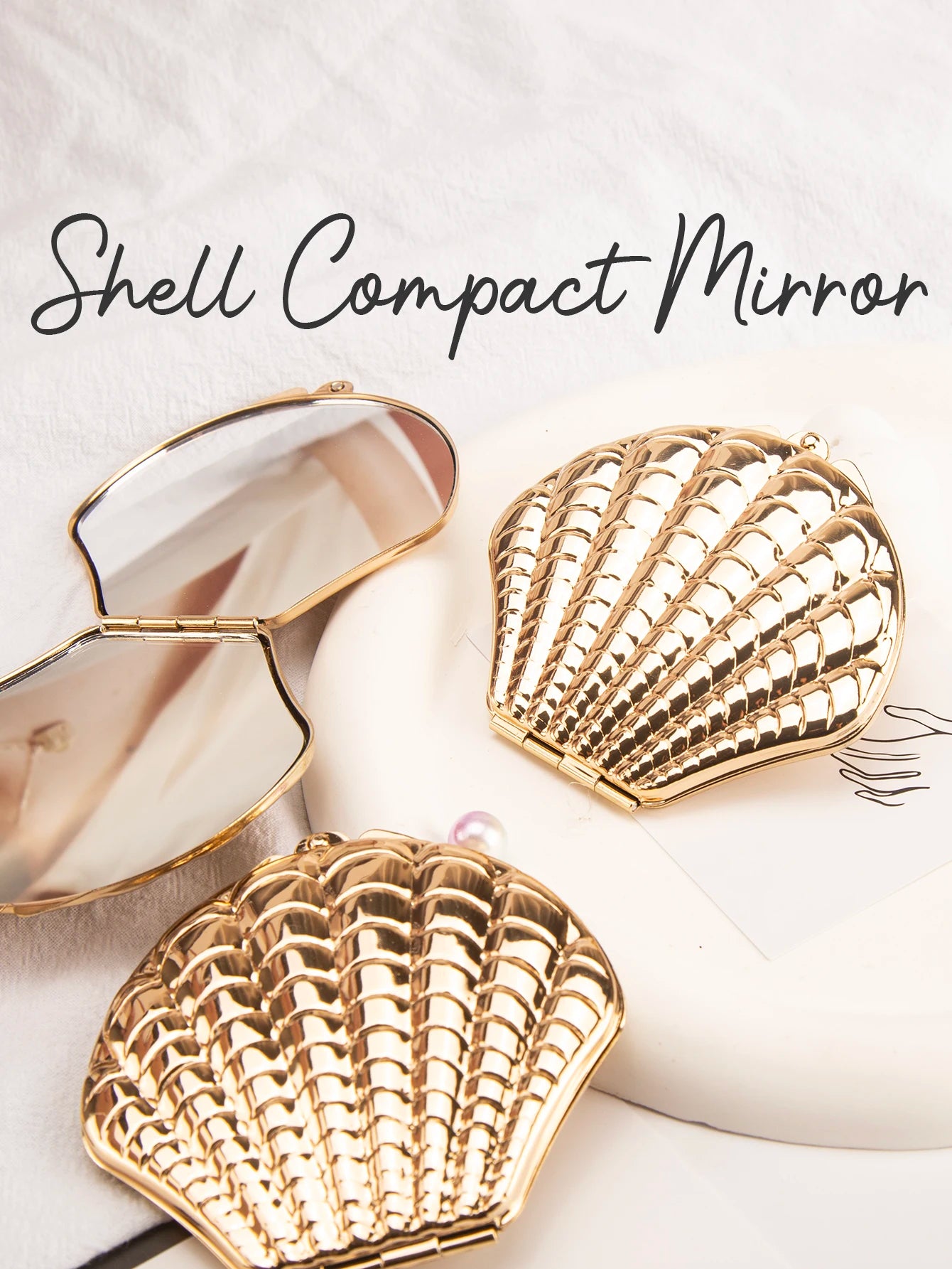 Golden Shell Double Sided Makeup Mirror Elegant Design - Smarsty
