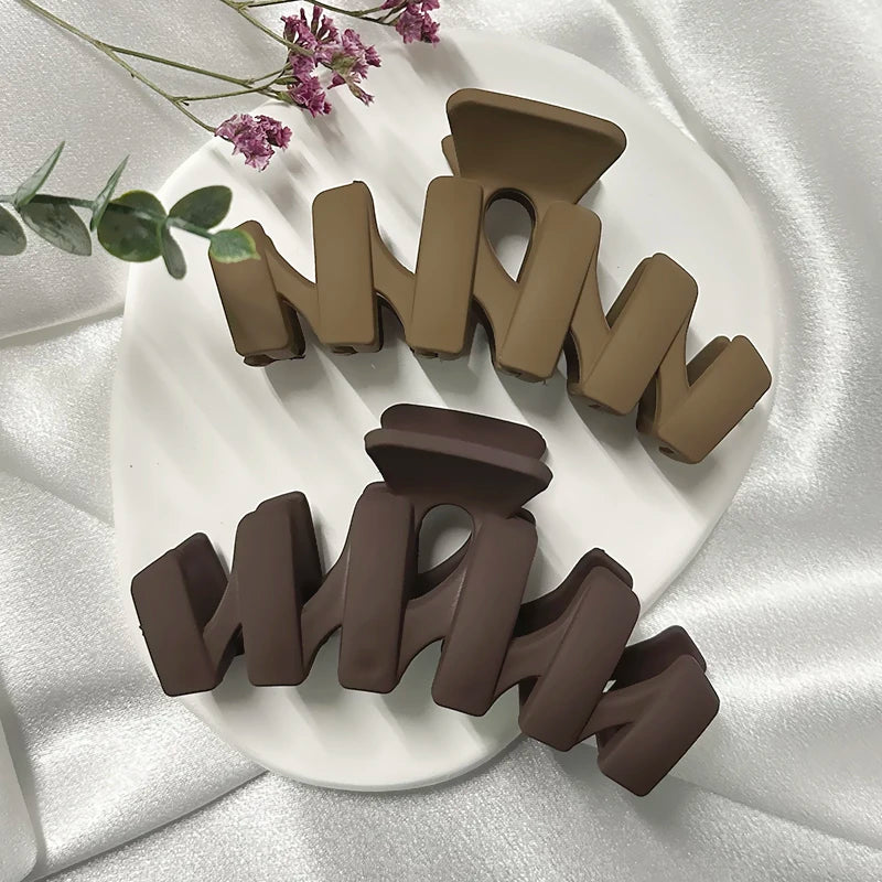 Korean Coffee Beige Acrylic Geometric Hair Claw Clip Large - Smarsty