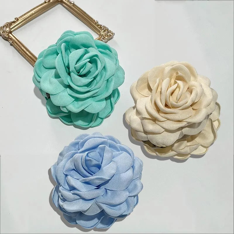 French Fabric Rose Hair Claw Clip Elegant Gift For Women - Smarsty