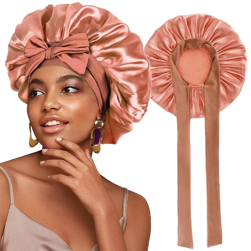 Adjustable Satin Sleeping Hat Elastic Tie For Hair Care - Smarsty