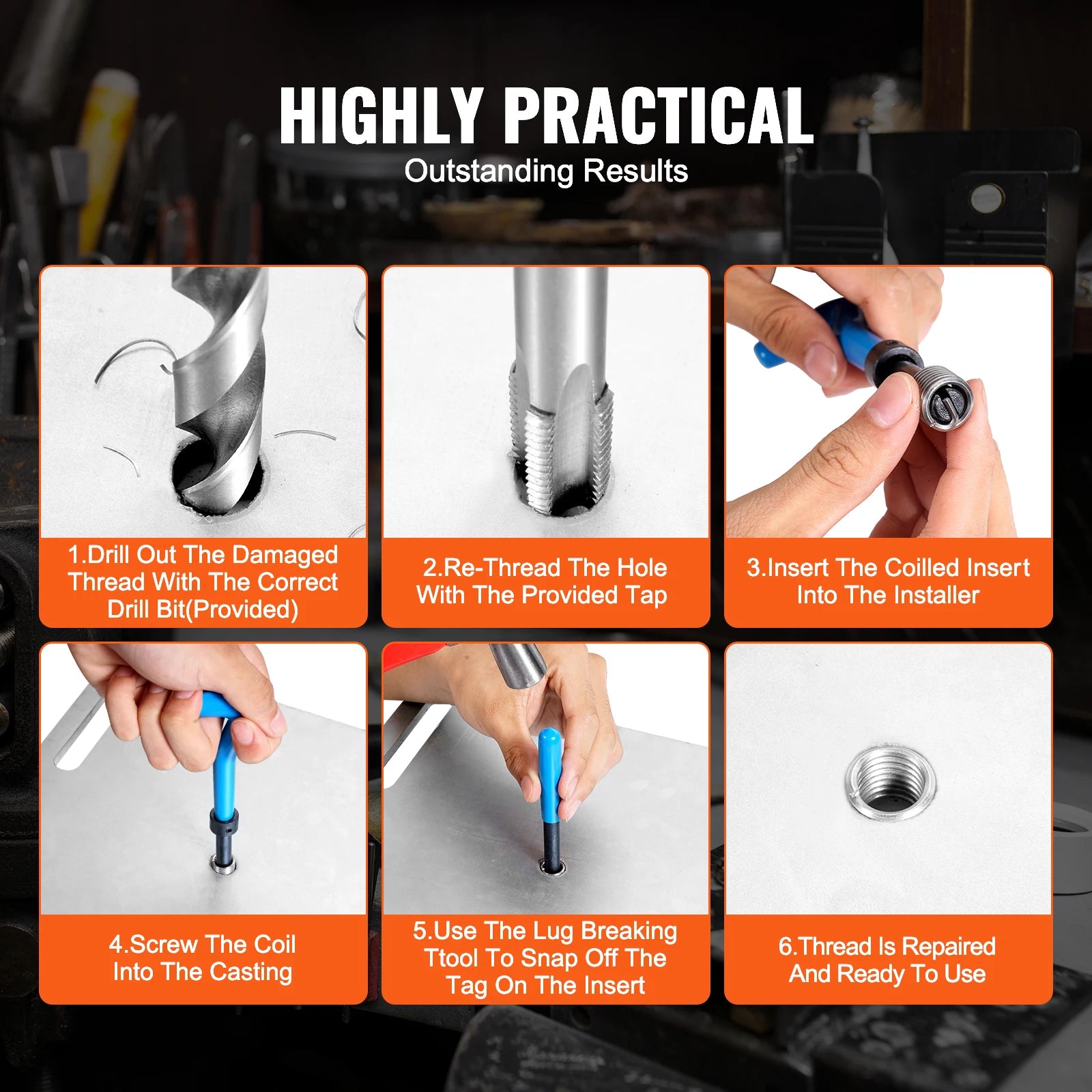 SucceBuy Helicoil Thread Repair Kit SAE Metric Rethreading Tool Kit HSS Drill Bits Thread Inserts Breakoff Installation Tools