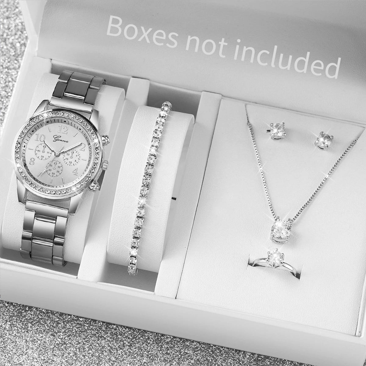 6PCS Women's Rhinestone Quartz Watch Jewelry Set - Smarsty