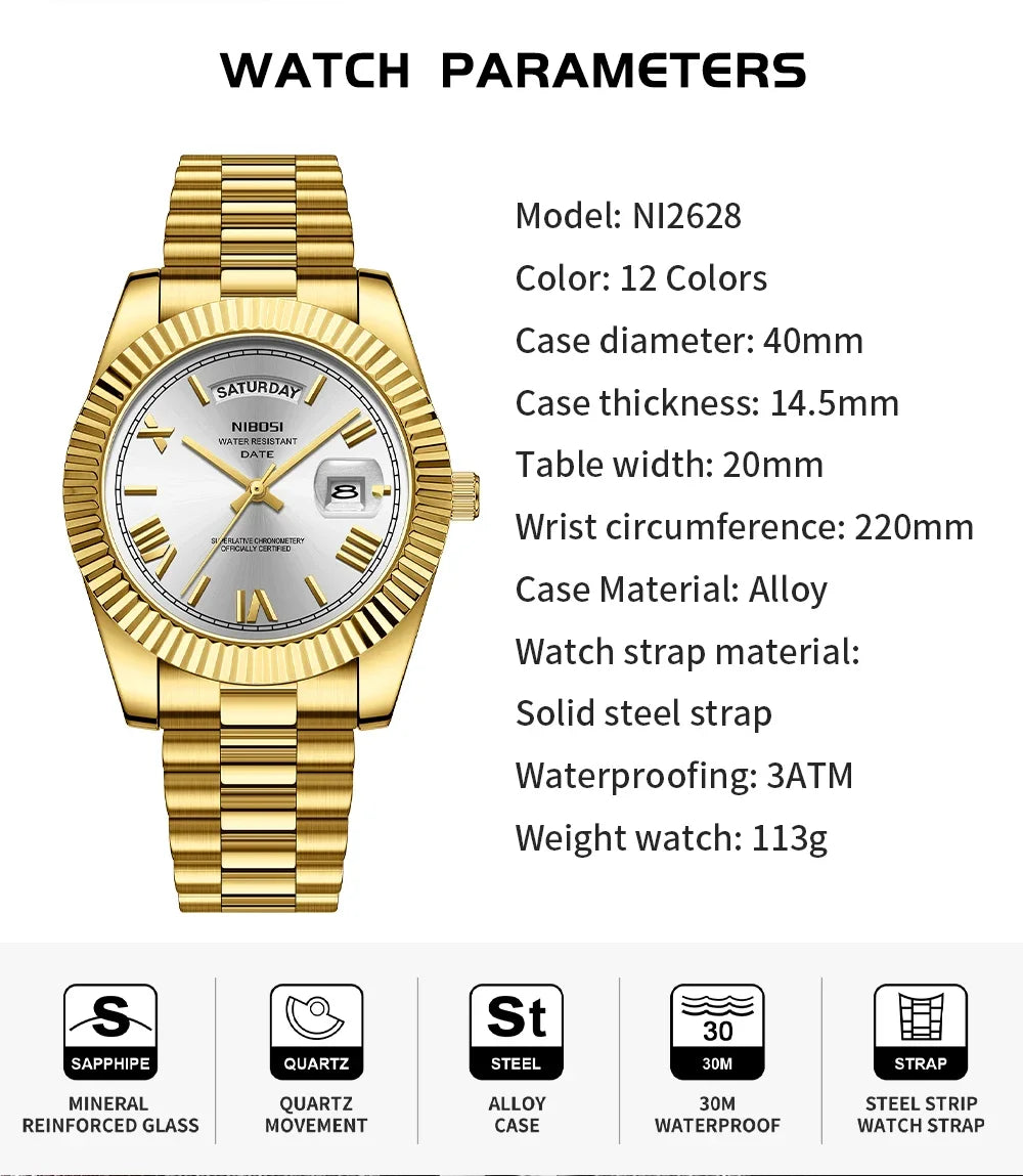 NIBOSI Luxury Stainless Steel Quartz Watch for Men - Smarsty