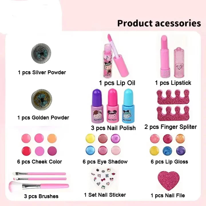 Children Makeup Cosmetics Pretend Playing Box Princess Make Up Girl Toy Play Set Lipstick Eye Shadow Safety Nontoxic Kit Toy Kid - Smarsty