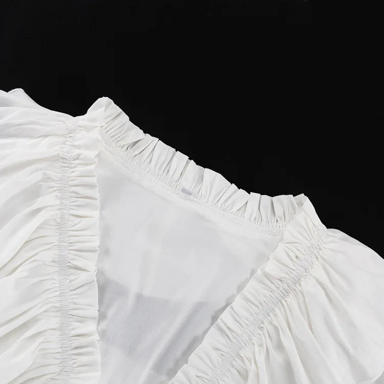 Tossy Ruffled V-Neck White Mini Dress Female Patchwork Long Sleeve Elegant Bandage Fashion Dress High Waist Lace-Up Women Dress - Smarsty