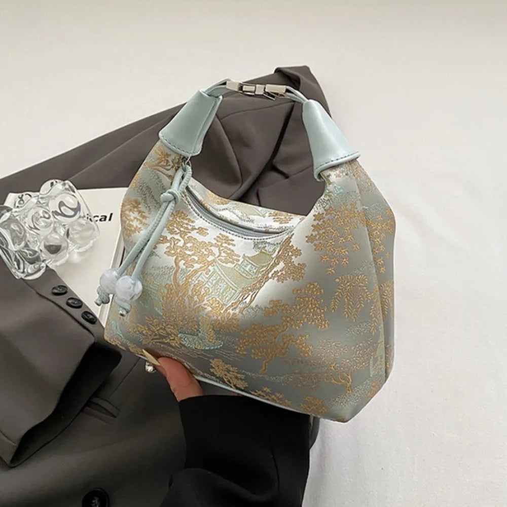 Embroidered Chinese Style Canvas Handbag With Zipper - Smarsty