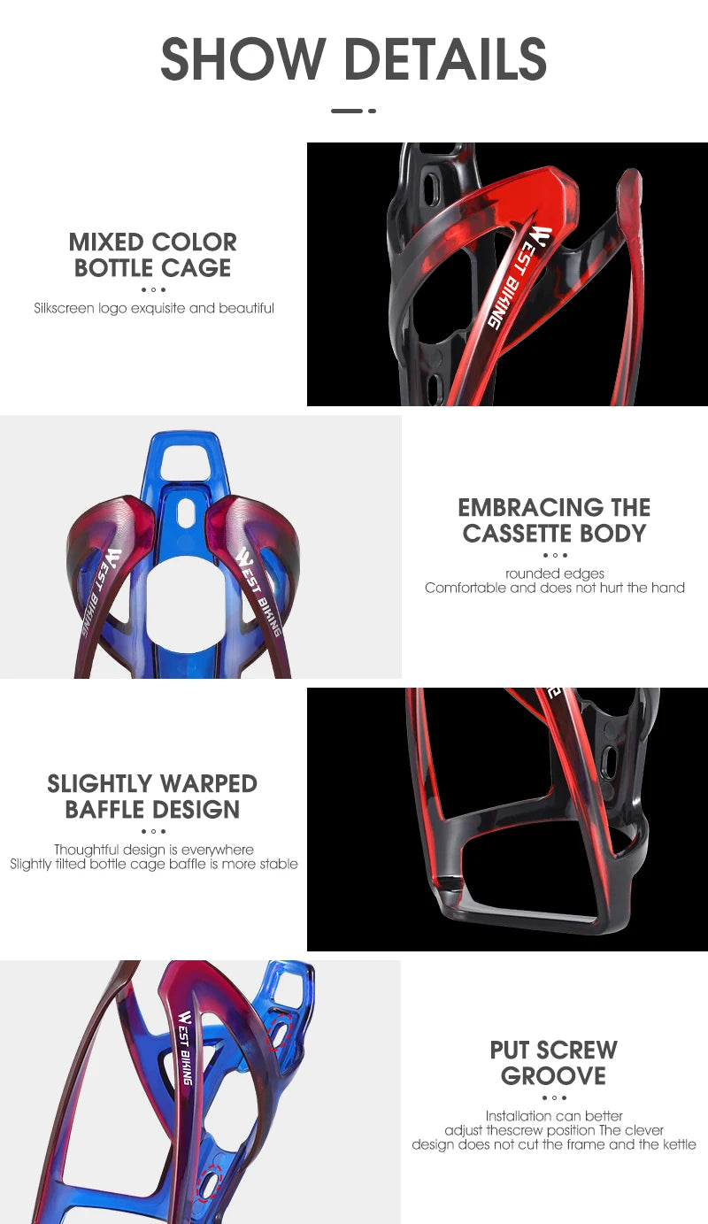 WEST BIKING Bicycle Water Bottle Cage Colorful Gradient Cycling Bottle Holder Ultralight MTB Road Bike Water Bottle Bracket - Smarsty