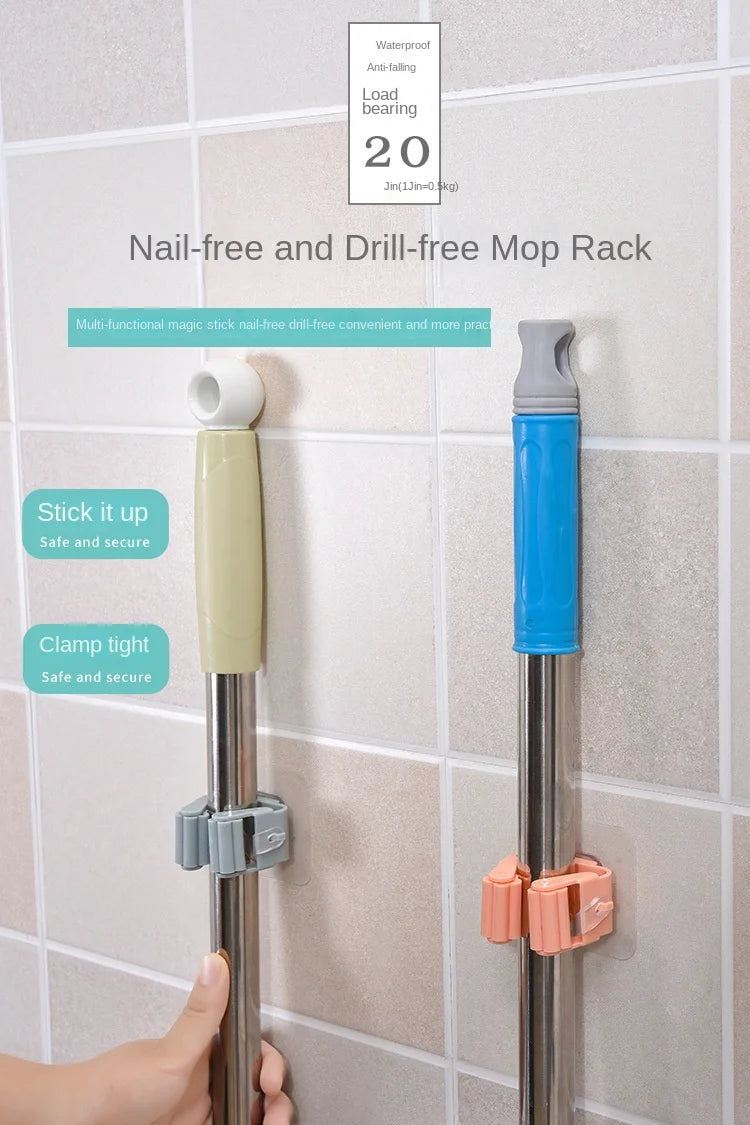 Mop Storage Storage Rack Bathroom Suction Hanging Pipe Traceless Mop Clip Broom Hanger Wall-Mounted Waterproof Mop Rack by Smarsty