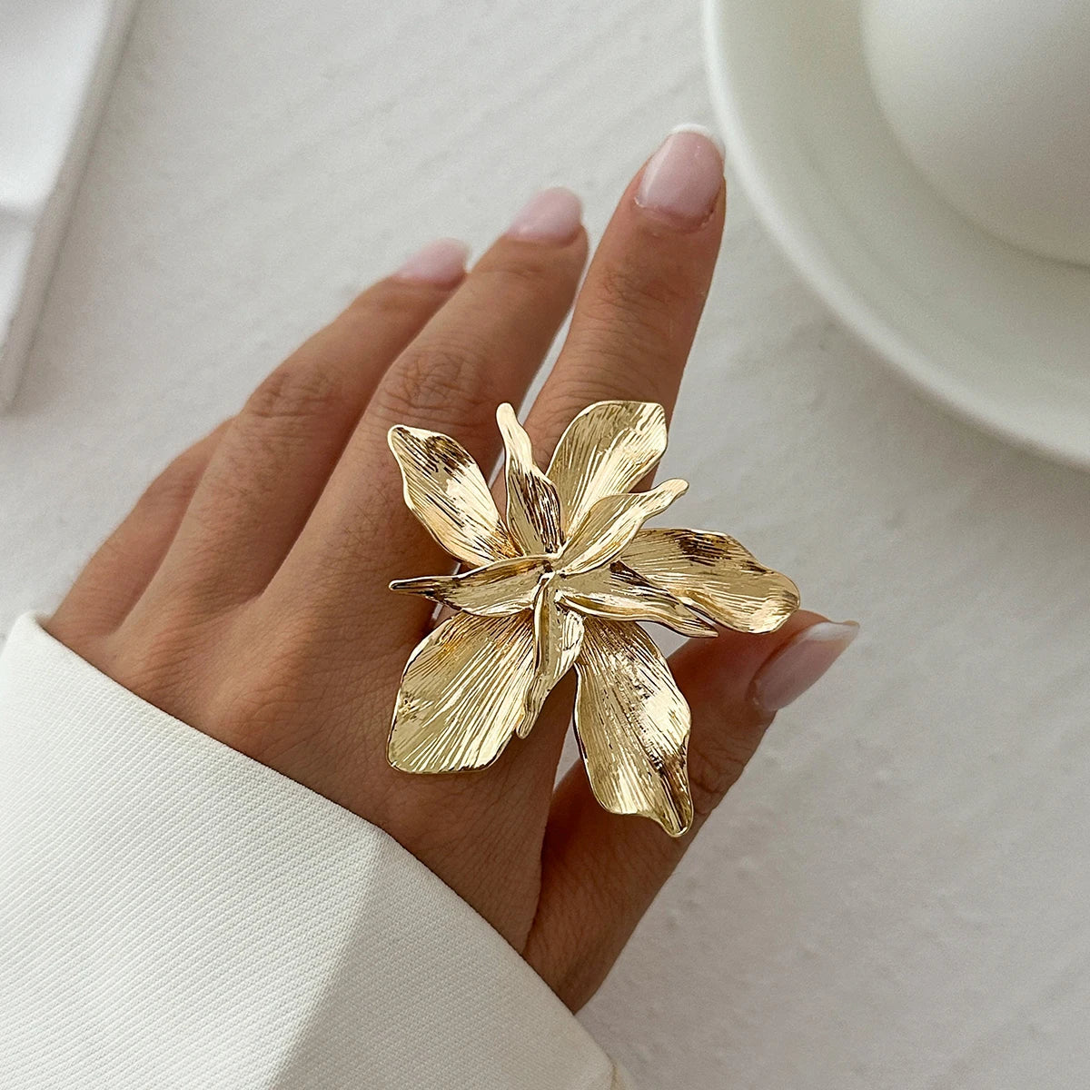 Double Layered Metal Flower Ring for Women - Smarsty