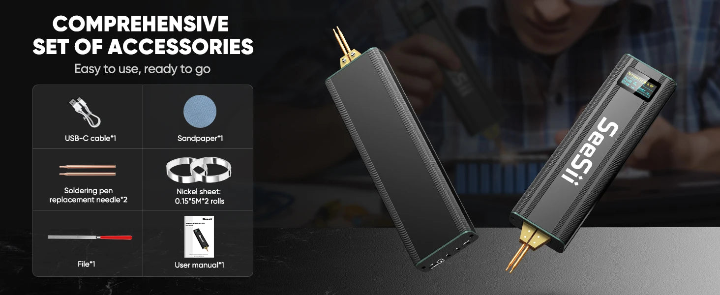 Seesii 80 Gears Mini Portable Spot Welder Spot Welder with Digital Display Upgraded Handheld Welding Nickel Sheets 0.1-0.2mm