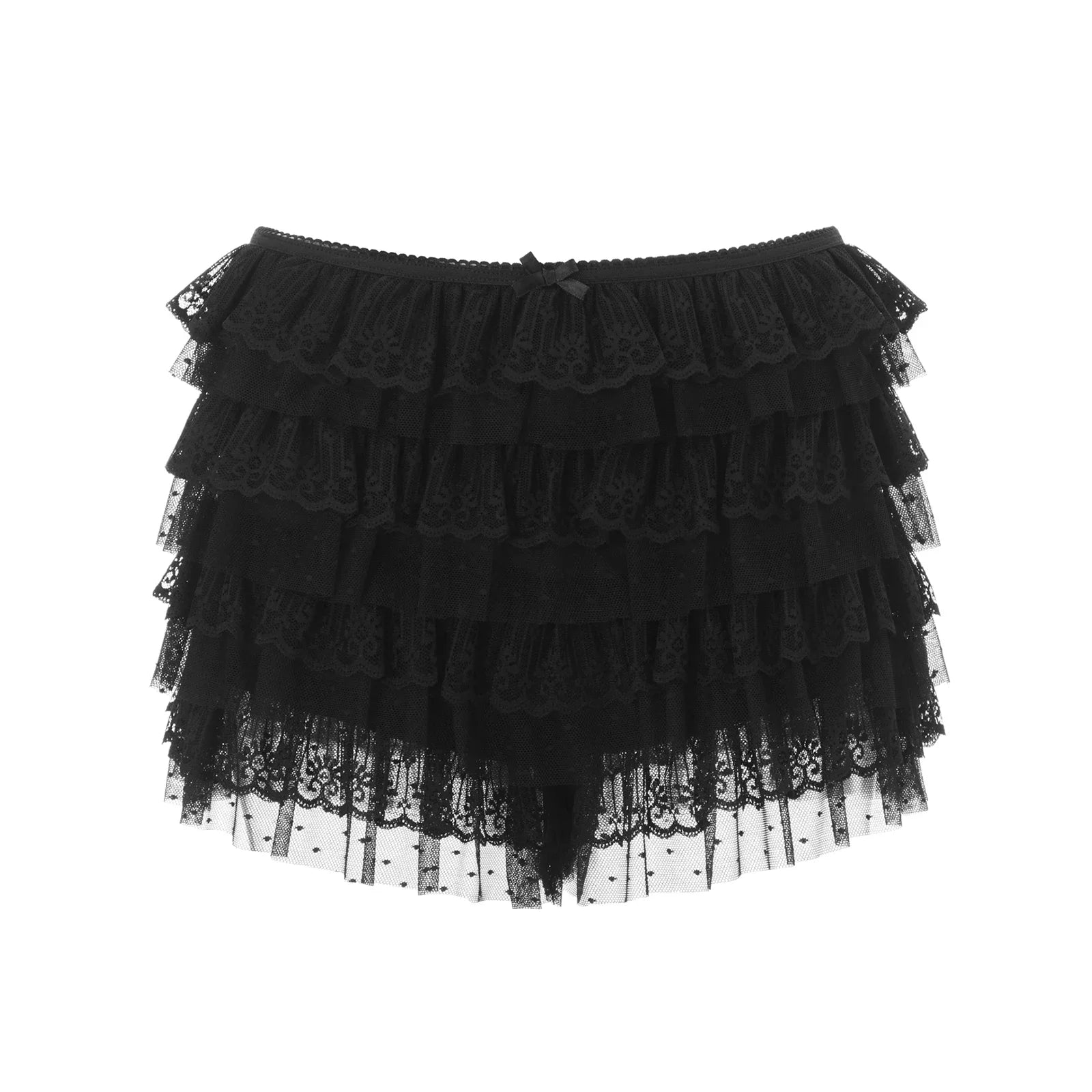 Women Mesh Lace Bloomer Shorts Y2k Layered Ruffle Frilly Booty Shorts Fairy Bowknot Sexy Boy Shorts Panties Party Clubwear - Smarsty