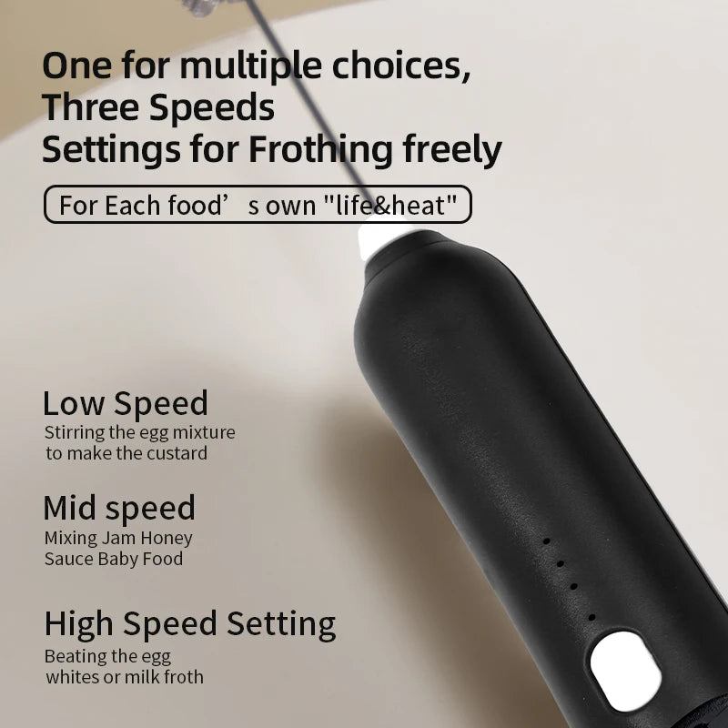 HOT Electric Milk Frother + Egg Beater Wireless Type-C Charging 3 Speeds Mini Handheld Foam Maker Coffee Whisk Cooking Tools - Smarsty