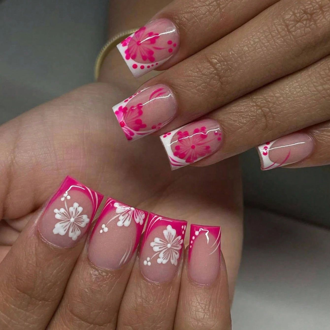 24pcs Summer Pink White Bow Design Fake Nails - Smarsty