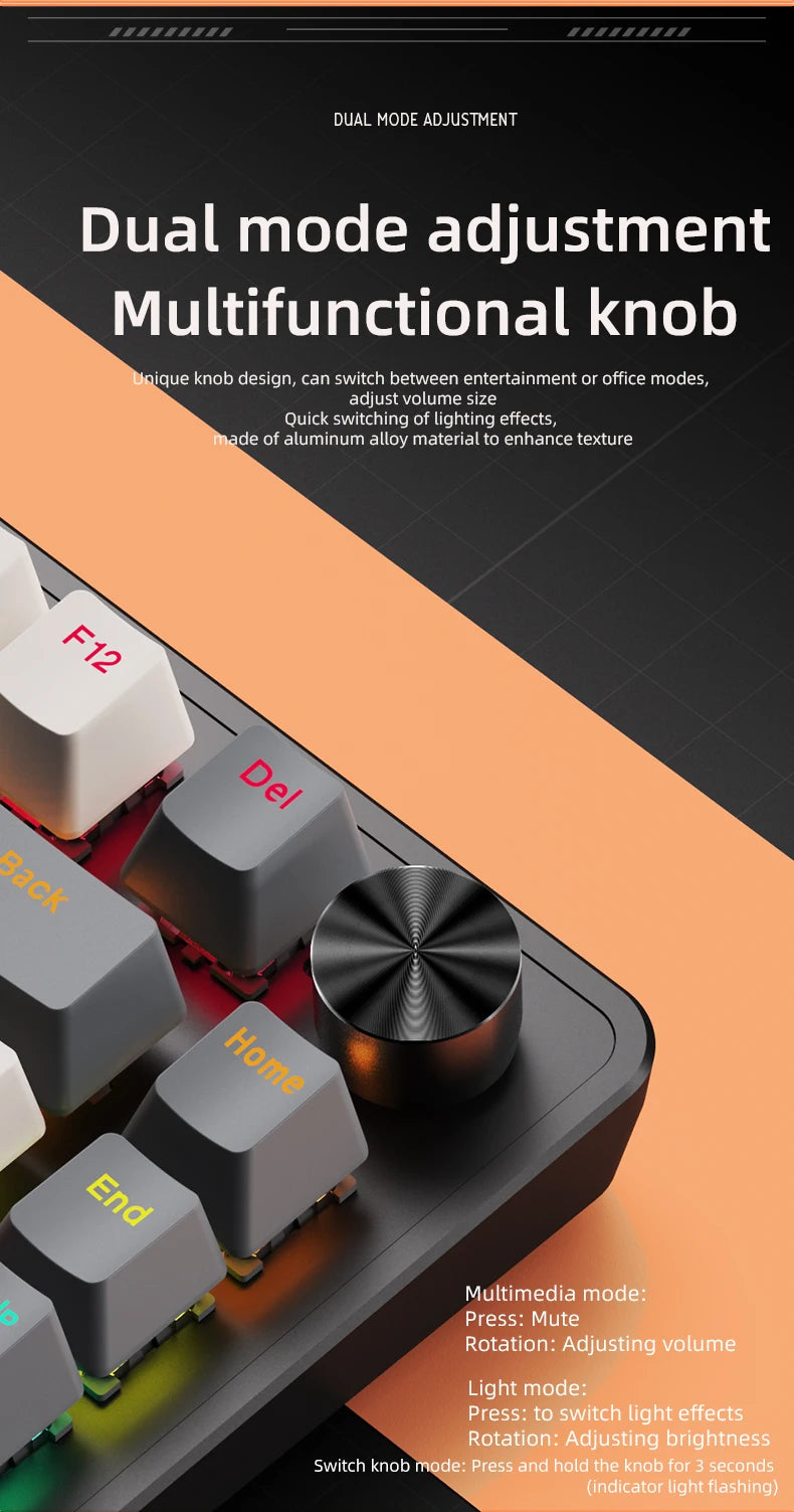 75 Percent Mechanical Keyboard With Media Knob Backlighting