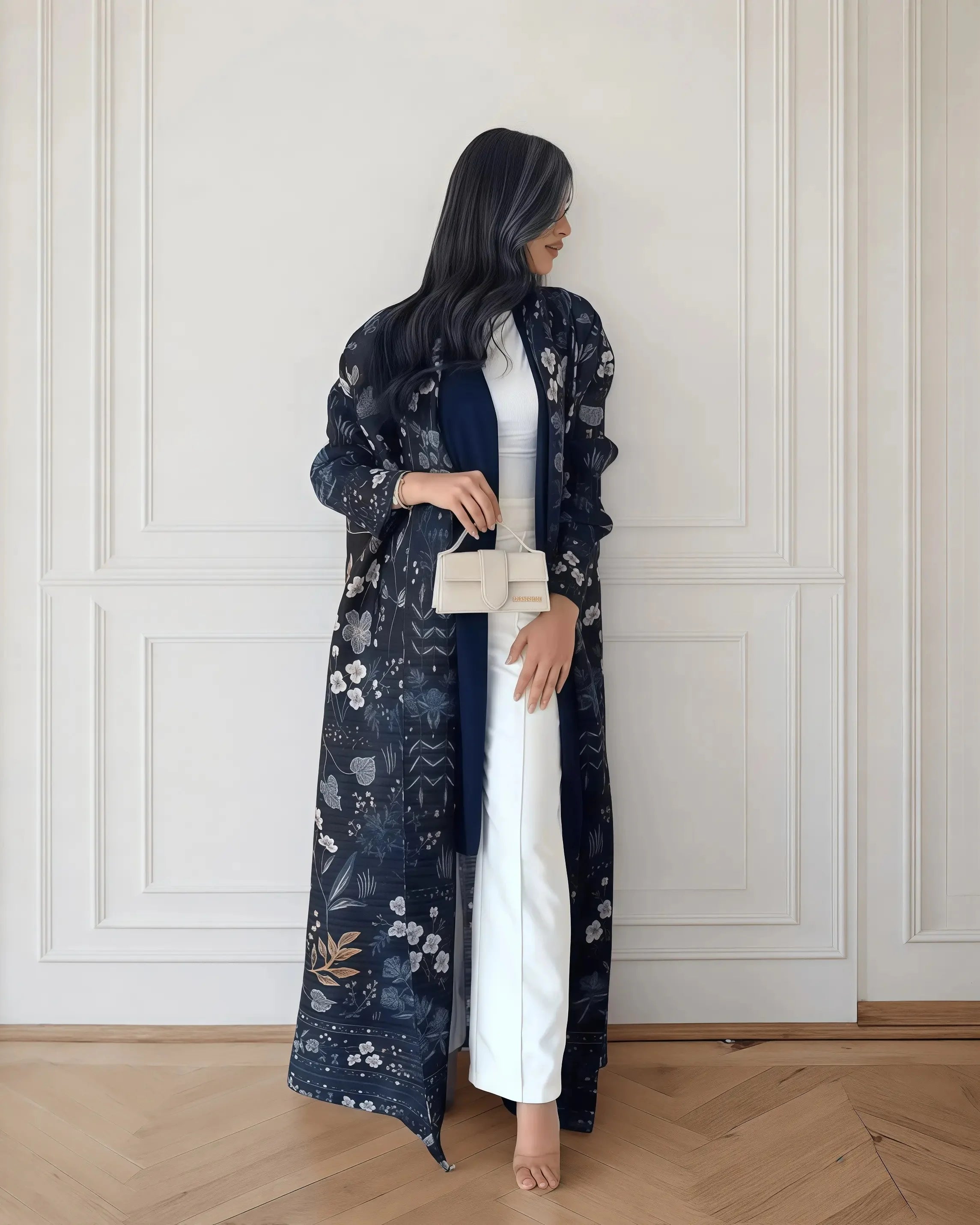 Women's Fold Miyake Pleated Abaya Long Sleeve Print Foldable Collar Robe Cardigan Coat New Winter Fashion Original Design 2024 - Smarsty