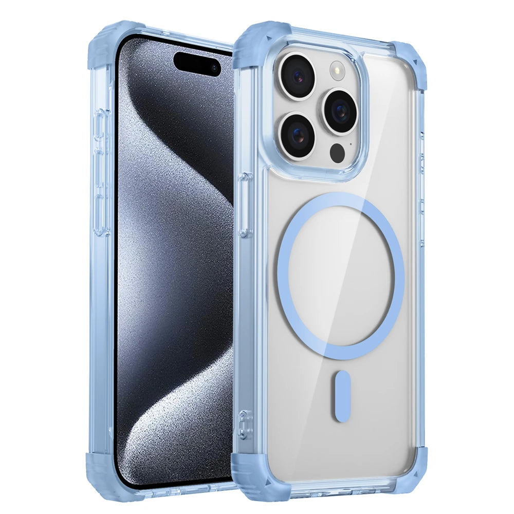 Luxury For Magsafe Wireless Charge Shockproof Armor Clear Case For iPhone 17 16 14 13 12 15 Pro Max Magnetic Clear Hard Cover