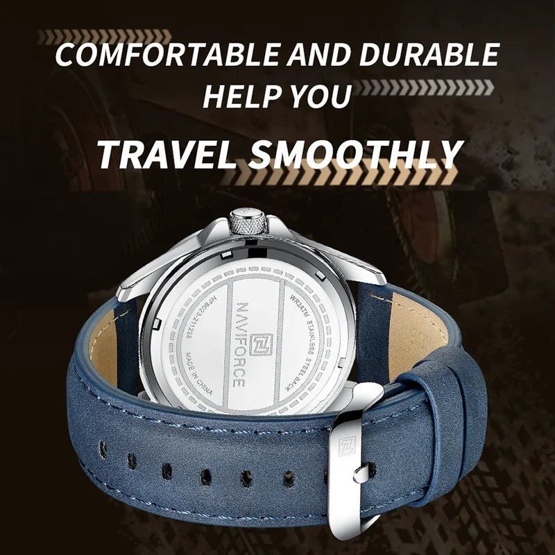 NAVIFORCE Men Fashion Waterproof Quartz Watch with Leather Strap - Smarsty