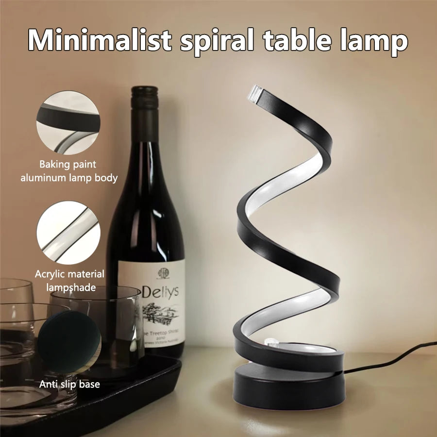 Dimmable LED Spiral Table Lamp for Modern Bedrooms - Smarsty