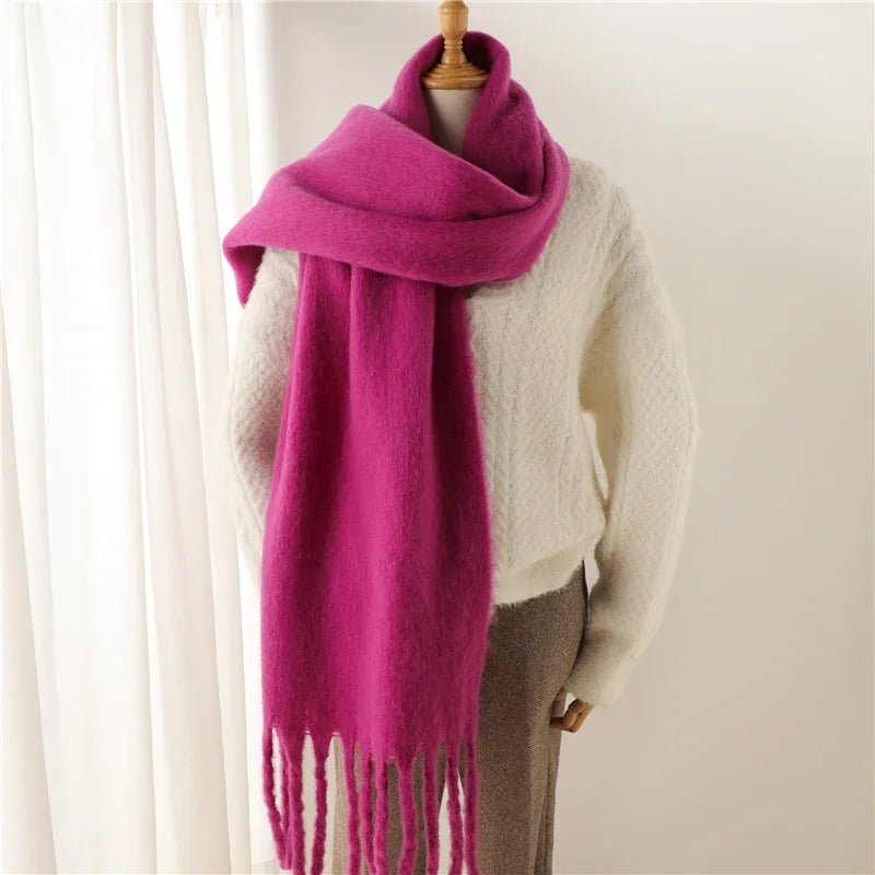 Winter Scarf for Women Cashmere Warm Solid Pashmina Blanket Wraps Female Thick Soft Bufanda Big Tassel Shawl Long Poncho Echarpe - Smarsty