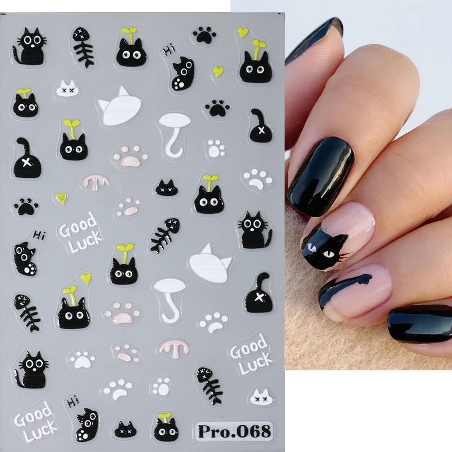 Cute Black Cat Nail Stickers for Fun Manicure Decor - Smarsty