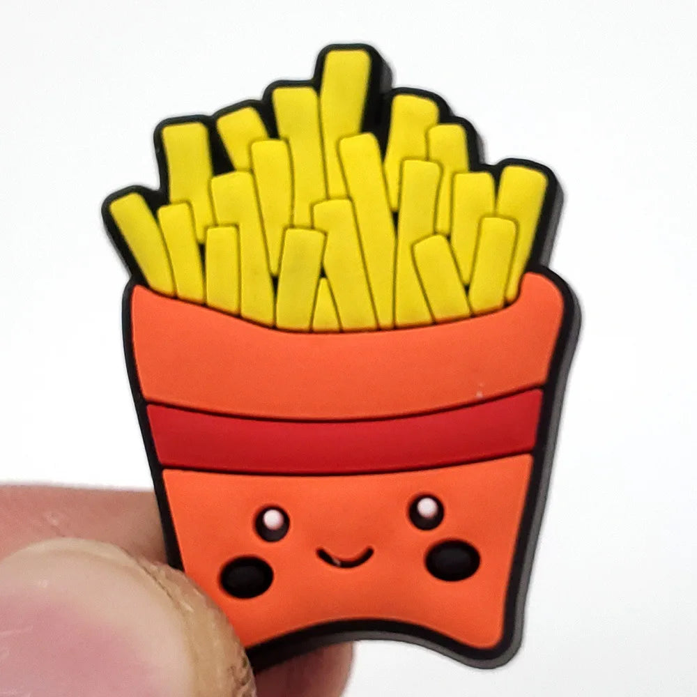 20pcs Food Series Cake Pizza PVC Shoe Charms Accessories Clogs Bubble Slides Sandals Shoe Buckles Decorations Pins Kids Gifts