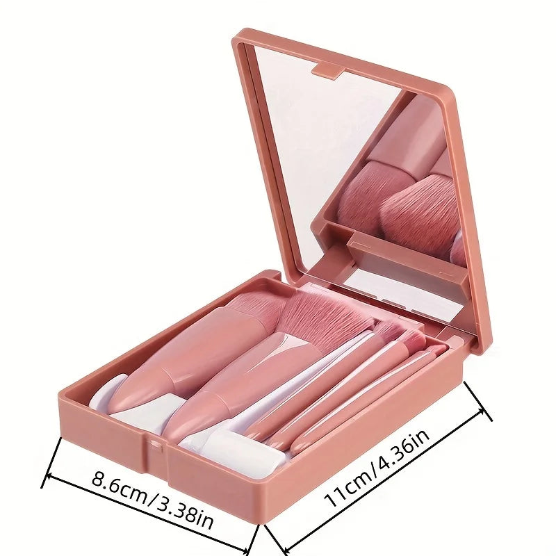 5Pcs Portable Makeup Brush Set With Mirror - Smarsty