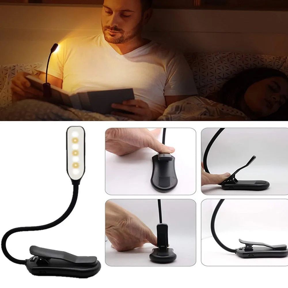 USB Rechargeable LED Book Light with Flexible Clip - Smarsty