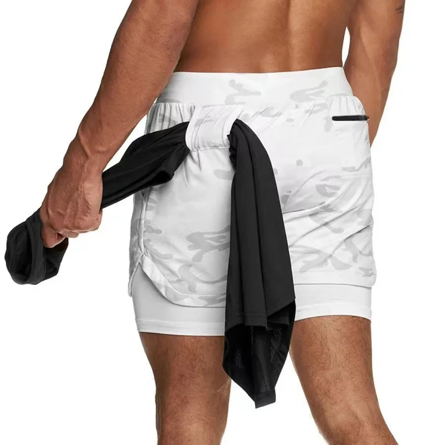 Camo Running Shorts Men Gym Sports Shorts 2 In 1 Quick Dry Workout Training Gym Fitness Jogging Short Pants Summer Men Shorts - Smarsty