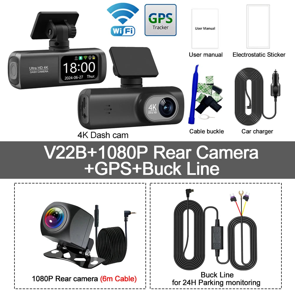 4K Dash Cam With WiFi Dual Lens GPS Parking Monitoring - Smarsty
