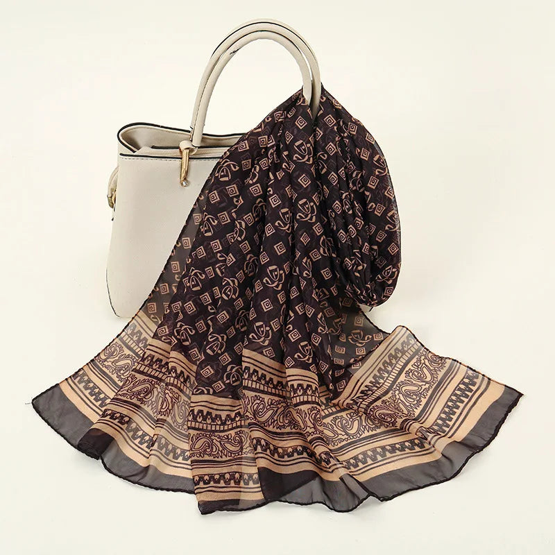 Lightweight Silk Lotus Print Scarf for Women Sun Protection - Smarsty