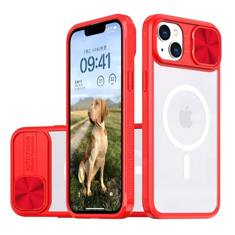 Slide Camera Lens Acrylic For Magsafe Magnetic Wireless Charging Case For iPhone 15 14 Plus 13 12 11 Pro Max XR X S 7 8 Cover