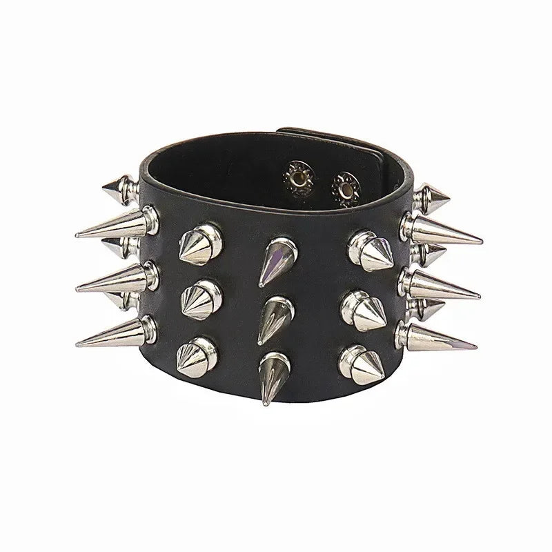 Adjustable PU Leather Studded Punk Bracelet for Men Women - Smarsty
