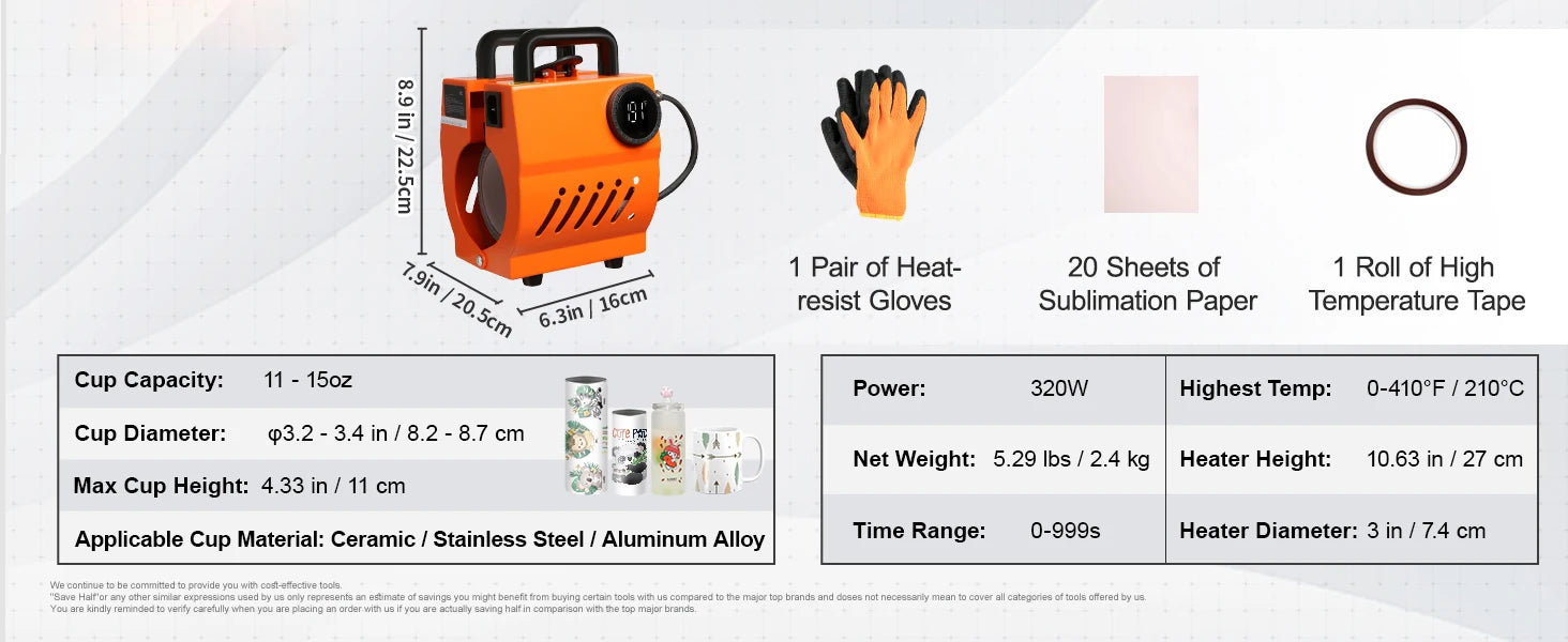 SucceBuy 11oz-15oz Mug Heat Press Mini Gift Ceramic Cup Presser Tumbler DIY Handheld Sublimation Blanks Auto Printing Machine