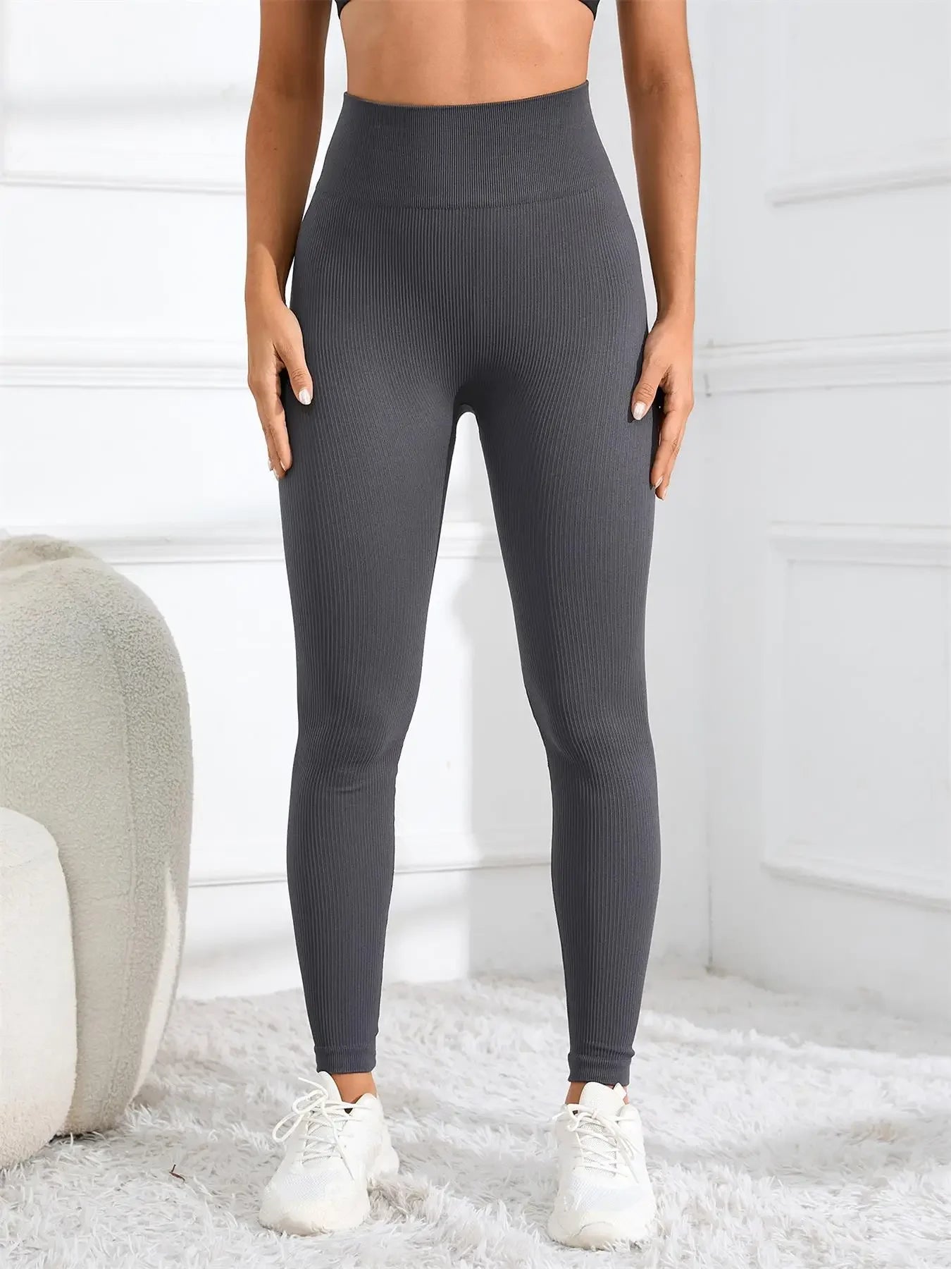 High Waisted Seamless Yoga Leggings, Ribbed Sportswear Tights, Fitness Apparel for Women, Gym and Casual Wear For Fall & Winter - Smarsty