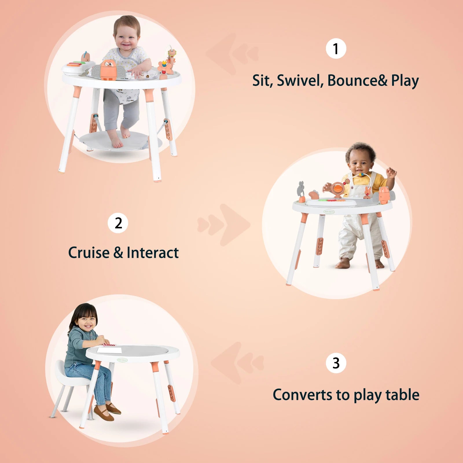Multi-Functional Baby Play Center – 3-in-1 Activity Center with Removable Toys, 360° Seat & Adjustable Height (Blue/Pink/Green) - Smarsty