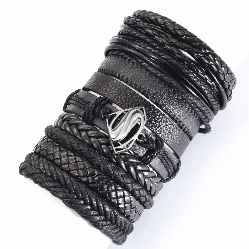 Handmade Black Leather Wrap Bracelets Set for Men and Women - Smarsty