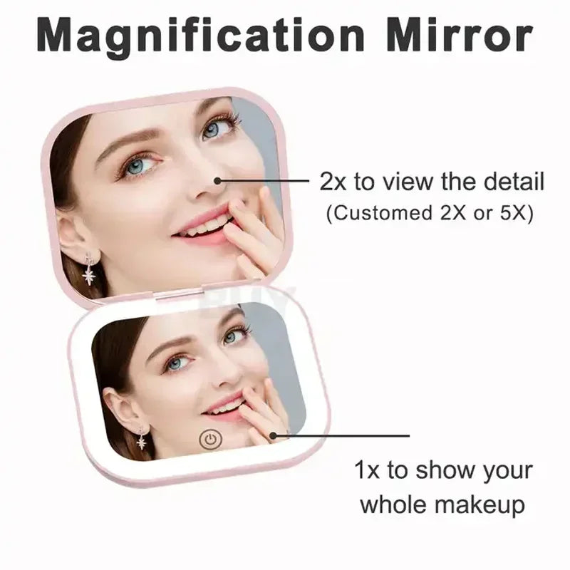 Compact LED Makeup Mirror with 2X Magnification for Travel - Smarsty