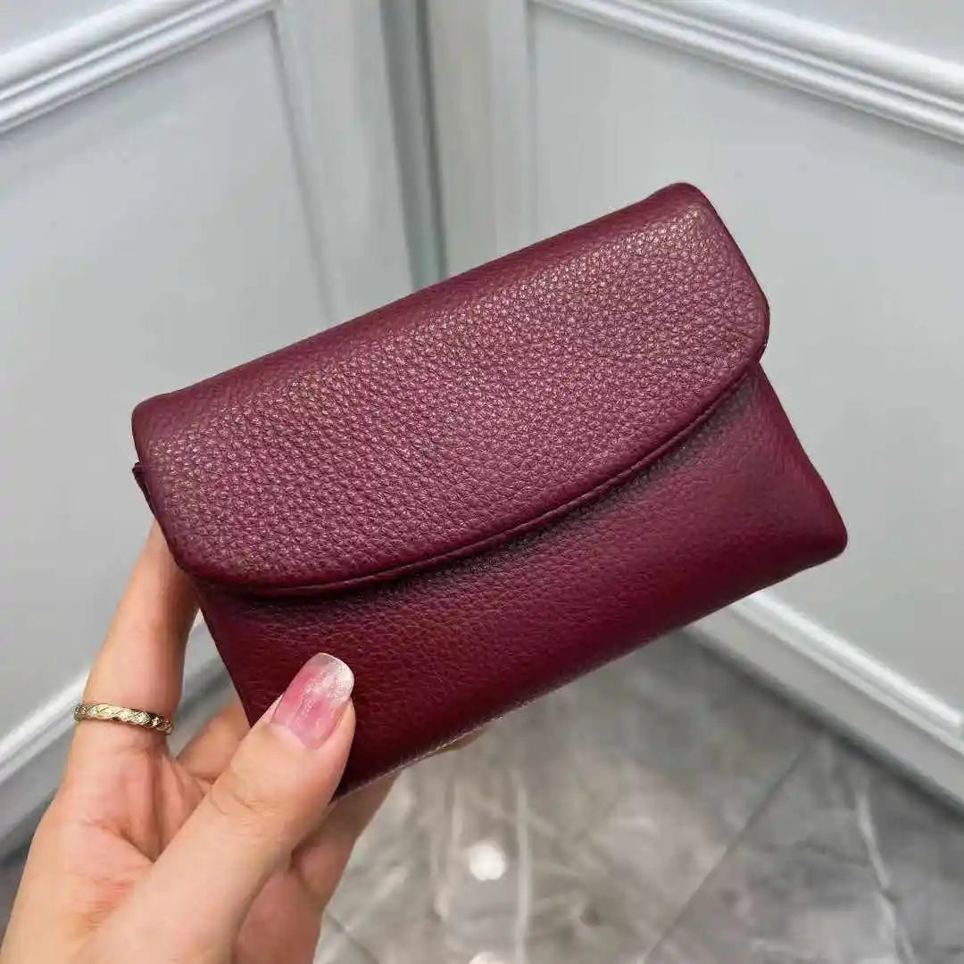 Coin Purse Genuine Cow Leather Short Wallet Trifold for Small Women's Purses Clutch Cowhide Card Holder Travel Card Wallets
