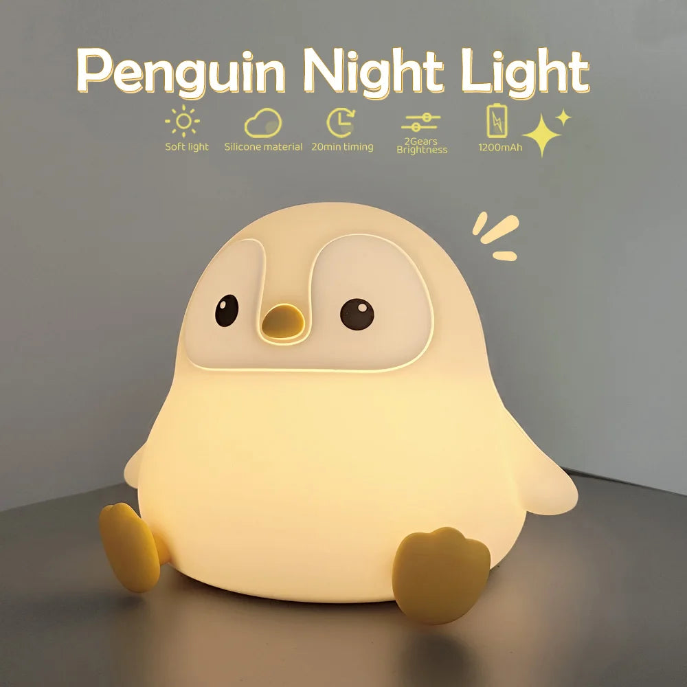 Cute Penguin Night Light Rechargeable Silicone Lamp for Kids - Smarsty