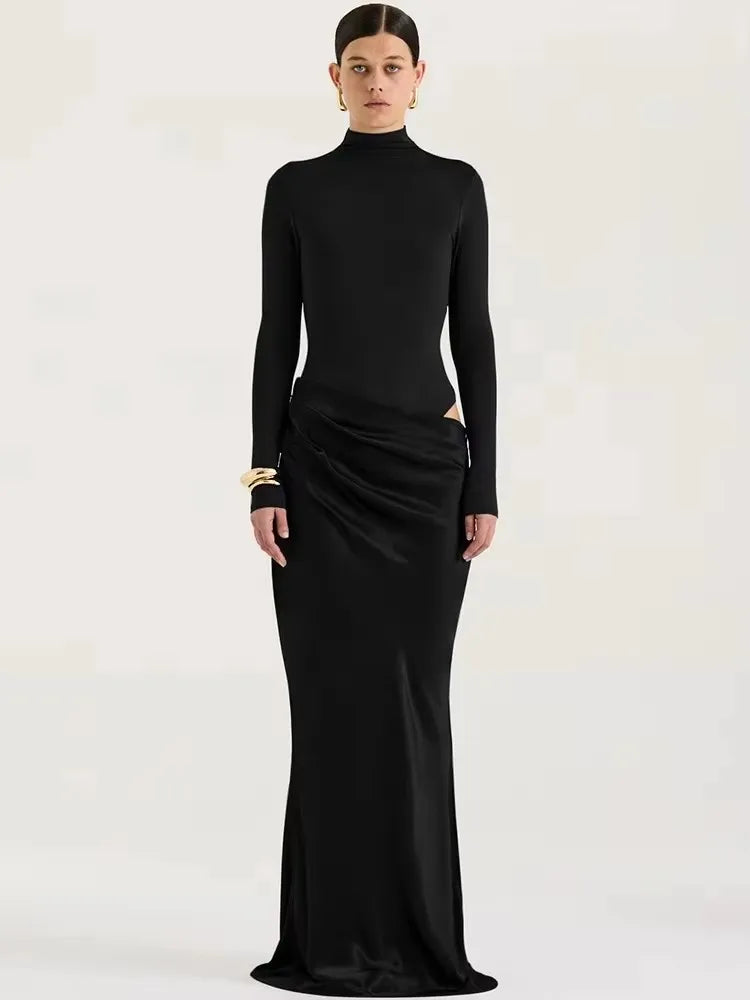 JULISSA MO Patchwork Satin Sexy One Shoulder Women Maxi Dress Brown Sleeveless Evening Dress Summer Slim Elegant Party Clubwear - Smarsty