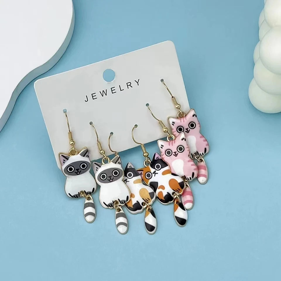 Cute Cat Dangle Earrings Set for Women - Smarsty