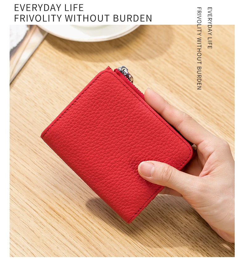 Genuine Leather Men Women Cute Short Wallet Luxury Solid Zipper Coin Purse rfid Bank Credit Card Holder Slim Small Money Bag