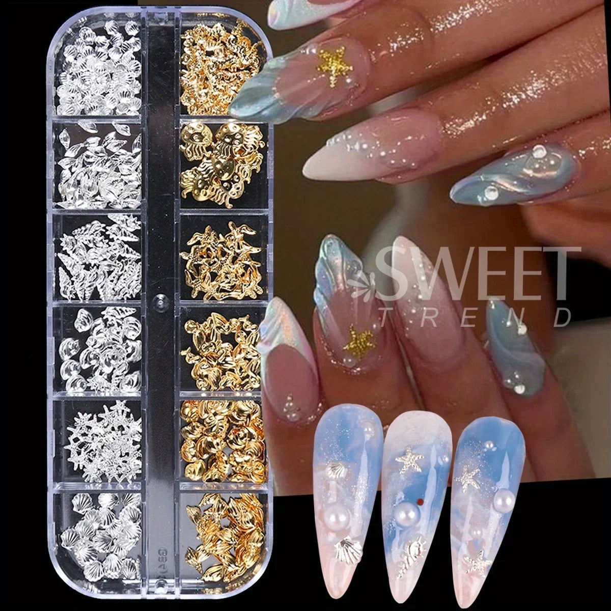 Metal Summer Ocean Nail Charms Set with Starfish and Shell - Smarsty