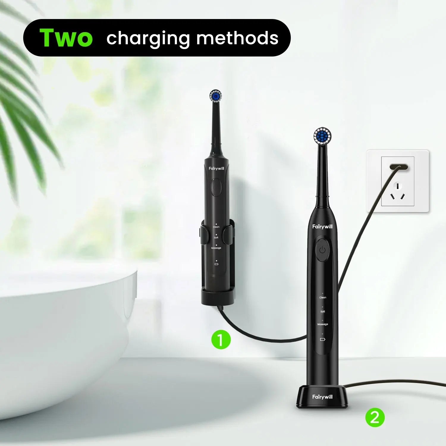 Fairywill Electric Toothbrush T2233Powerful Rotation Cleaning 4 Replacement Heads Rechargeable Sonic Toothbrush for Adults - Smarsty